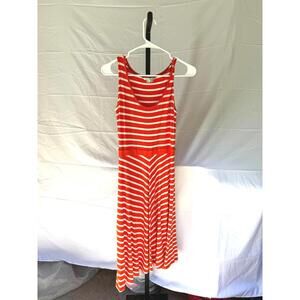 Boden Red and White Striped Sleeveless Midi Dress